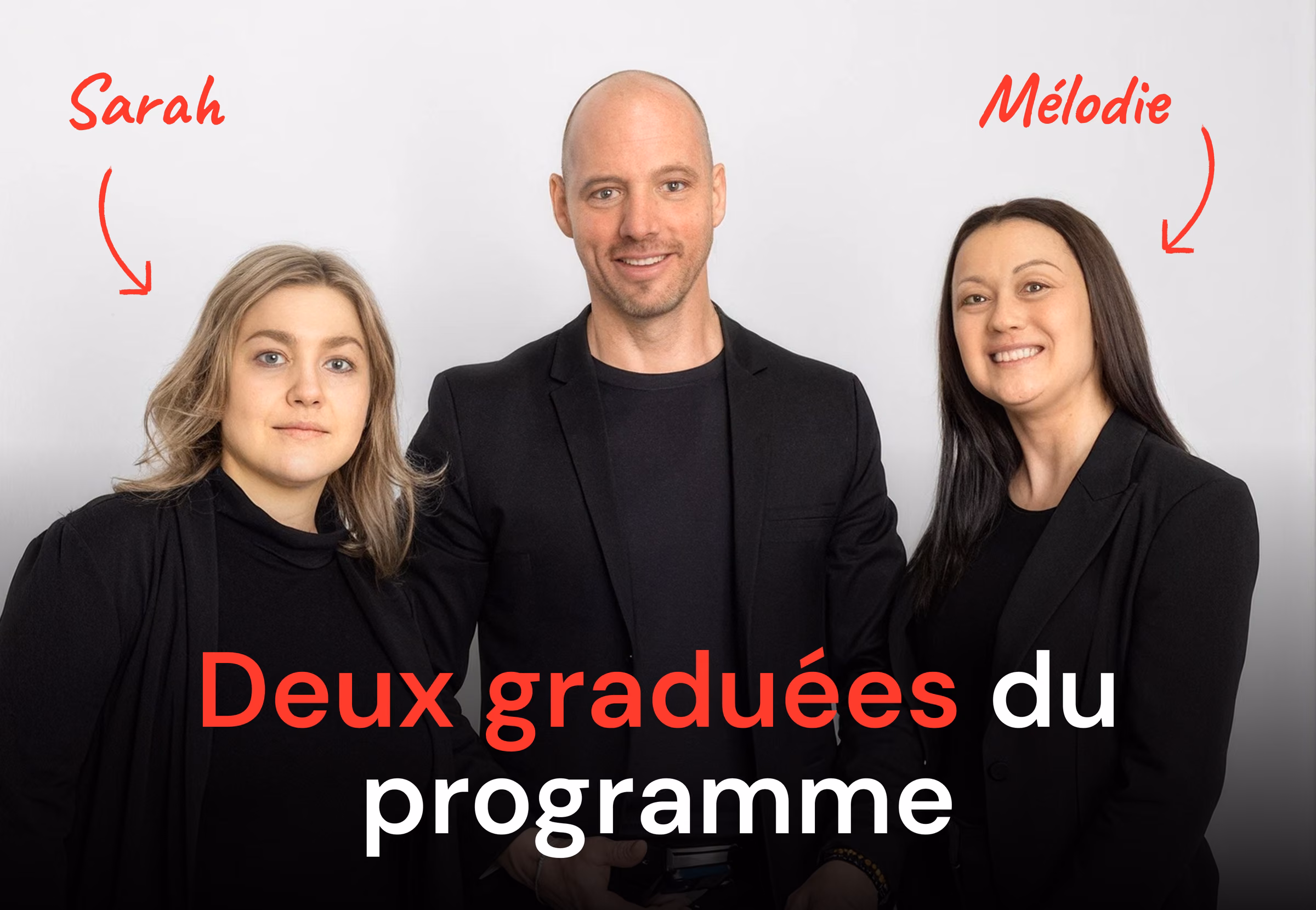 Christian Dubé avec Sarah et Mélodie, deux graduées du programme